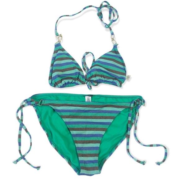 Old Navy Striped Colorblock Gold Rings 2-Piece Swimsuit - Picture 1 of 5